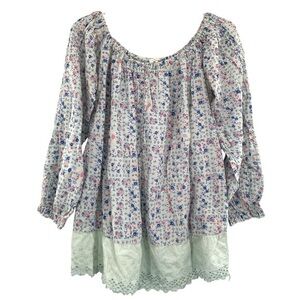 Zinka Floral Cotton Peasant Top Italian Embroidered Eyelet